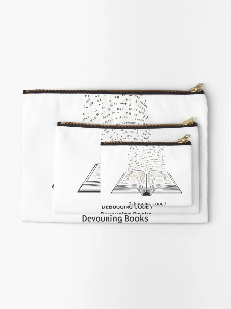 Thumbnail 2 of 4, Zipper Pouch, Software Developer Reader – Debugging Code, Devouring Books 3 designed and sold by Scattered-Words.