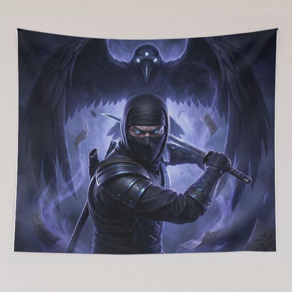 Item preview, Shadow Ninja Art Print | Dark Shinobi with Raven Spirit | Japanese Fantasy Warrior | Mori no Akari Series designed and sold by Mori-no-Akari.