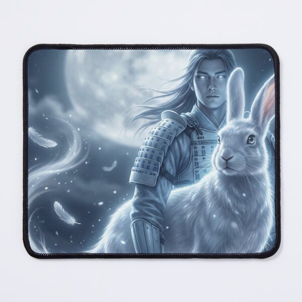 Item preview, Uesugi Kenshin Samurai Art Print | Moonlit Dragon of Justice with White Rabbit | Sengoku Warrior | Mori no Akari Series designed and sold by Mori-no-Akari.