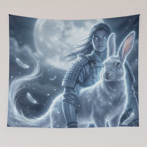 Item preview, Lámina artística de Samurái Uesugi Kenshin | Dragón de la Justicia a la Luz de la Luna con Conejo Blanco | Guerrero Sengoku | Serie Mori no Akari designed and sold by Mori-no-Akari.
