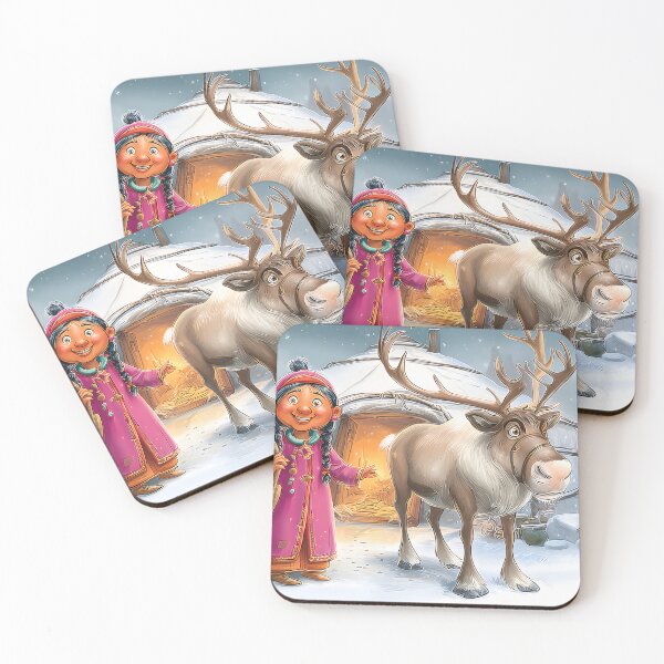 Item preview, Cheerful Children with Reindeer in Snowy Landscape designed and sold by Artessie.