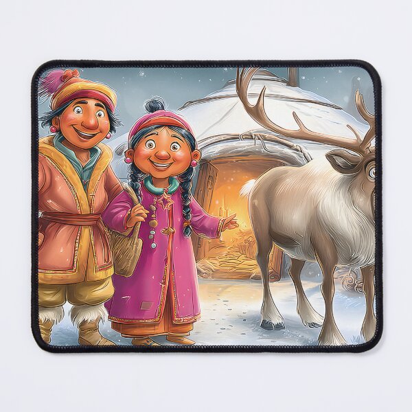Item preview, Cheerful Children with Reindeer in Snowy Landscape designed and sold by Artessie.