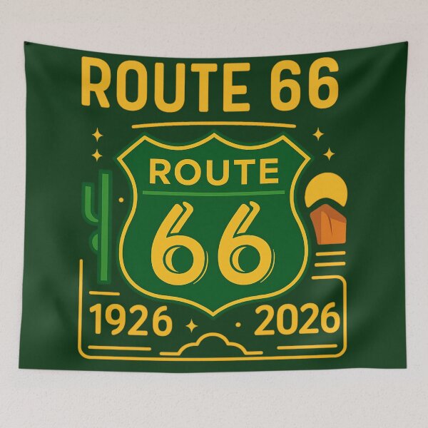 Item preview, Route 66 Desert Vibes – 1926–2026 Southwest Cactus Sunset Road Shield designed and sold by VoglR.
