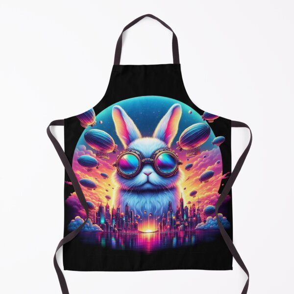 Item preview, Neon Steampunk Bunny – Fantasy Airship City Illustration designed and sold by Dogandesighn.