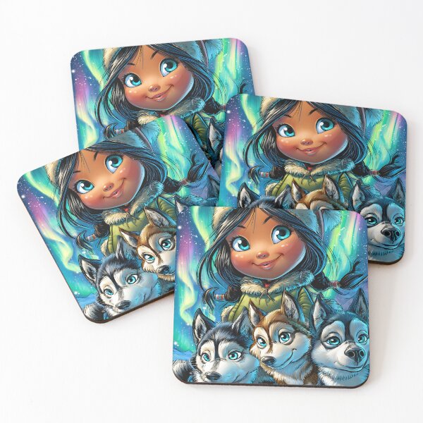 Item preview, Girl with Huskies under the Aurora Borealis Sky designed and sold by Artessie.