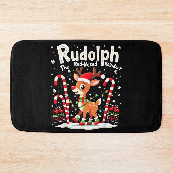 Item preview, Cute Red Nosed Reindeer With Christmas Lights And Candy Cane Forest designed and sold by StanaLuis.