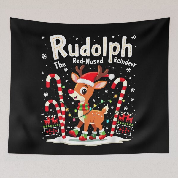 Item preview, Cute Red Nosed Reindeer With Christmas Lights And Candy Cane Forest designed and sold by StanaLuis.