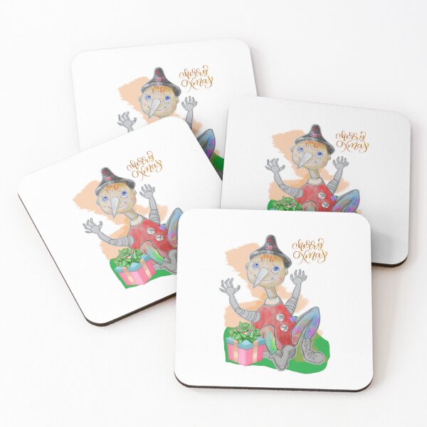 Item preview, Merry Christmas Playing Wood PINOCCHIO with Gift (Original Drawing by ACCI) designed and sold by VanyssaGraphics.