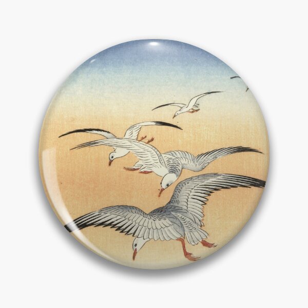 Item preview, Five Seagulls Above Turbulent Sea by Ohara Koson : Coastal Japanese Poster designed and sold by artofuniverse.