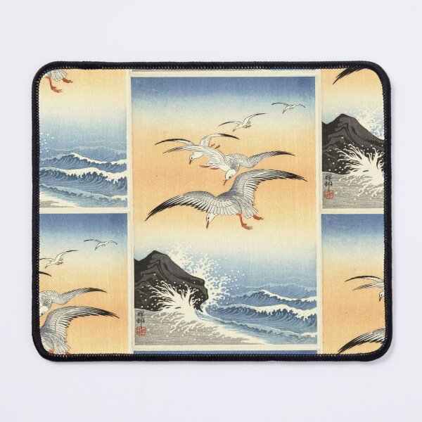 Item preview, Five Seagulls Above Turbulent Sea by Ohara Koson : Coastal Japanese Poster designed and sold by artofuniverse.