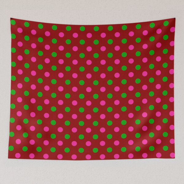 Item preview, Green Pink Polka Dots On Red Background Design  designed and sold by PatternTitan.