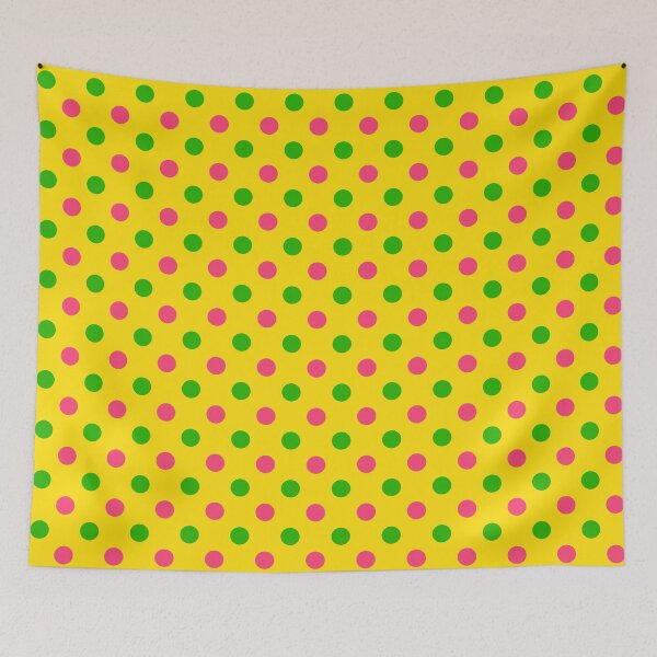 Item preview, Green Pink Polka Dots On Yellow Background Design  designed and sold by PatternTitan.