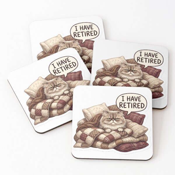 Item preview, Grumpy Fluffy Cat in Blankets "I Have Retired" designed and sold by StickyGuys.