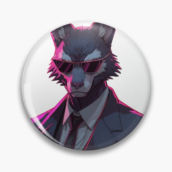 Item preview, Cool Neon Wolf with Sunglasses - Cyberpunk Bodyguard designed and sold by The Grumpy Pet Club.