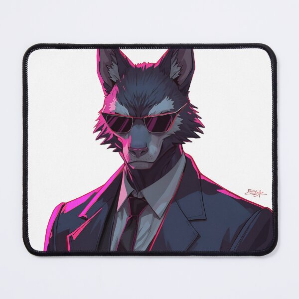 Item preview, Cool Neon Wolf with Sunglasses - Cyberpunk Bodyguard designed and sold by The Grumpy Pet Club.