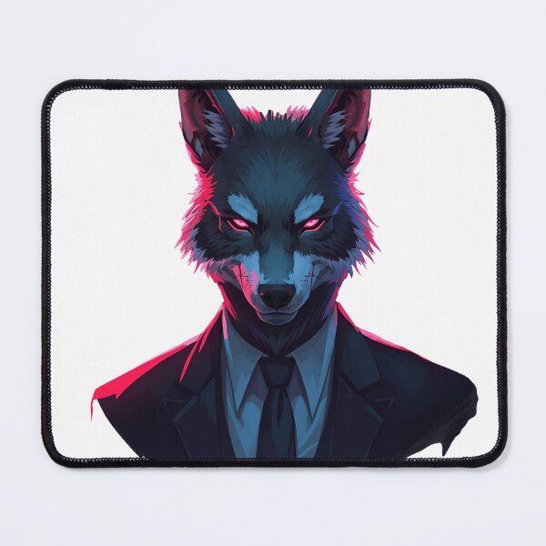Artikelvorschau, Wolf mit neonpinken Augen – Dark Synthwave Business Art entworfen und verkauft von The Grumpy Pet Club.
