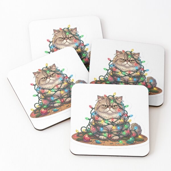 Item preview, Grumpy Cat Tangled in Christmas Lights Holiday Chaos designed and sold by StickyGuys.