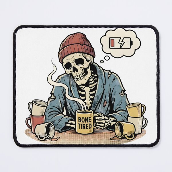 Item preview, Bone Tired Skeleton - Low Battery Coffee Mood designed and sold by JohannGuibert.