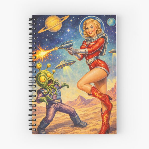 Item preview, Retro Spacegirl Pin-Up – 1950s Sci-Fi Alien Battle designed and sold by Willyboy16.