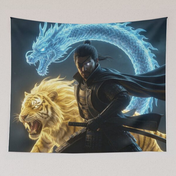 Item preview, Date Masamune – Dragon & Tiger Samurai Warrior | Japanese Mythic Warrior Art | Mori no Akari Series designed and sold by Mori-no-Akari.