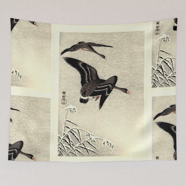 Item preview, Geese in Flight Style 2 by Ohara Koson : Minimalist Japanese Poster designed and sold by artofuniverse.