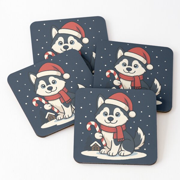 Item preview, Husky Hugs Christmas Puppy with Candy Cane – Cute Holiday Dogmom Art designed and sold by dogmomtees.