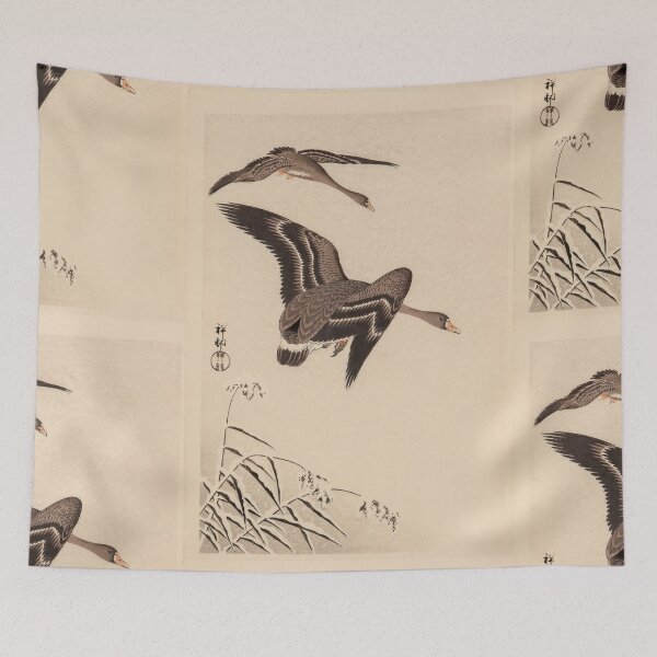 Item preview, Geese in Flight Style 3 by Ohara Koson : Vintage Nature Japanese Poster designed and sold by artofuniverse.