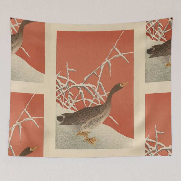 Item preview, Goose and Reeds in Snow by Ohara Koson : Vintage Japanese Poster designed and sold by artofuniverse.