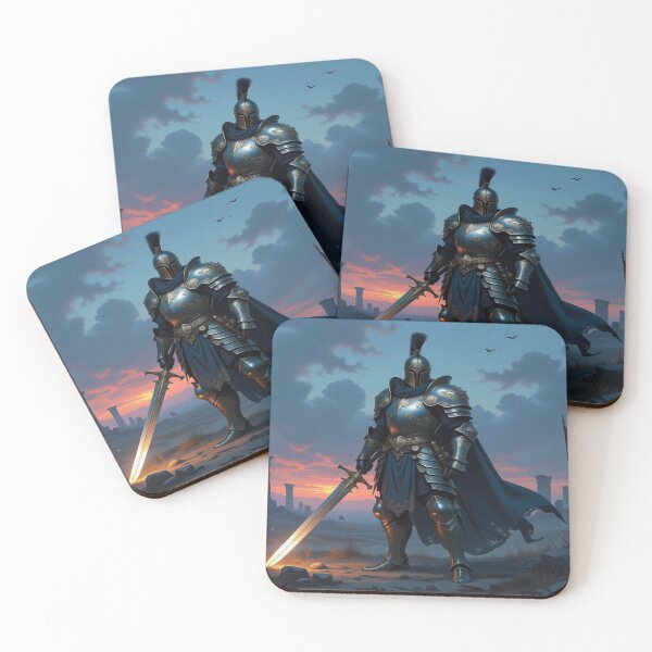 Item preview, Knight of Light & Legacy – Gold Armor, Glowing Sword & Sunset Power in a Historic Battlefield designed and sold by FotoworldEdel.