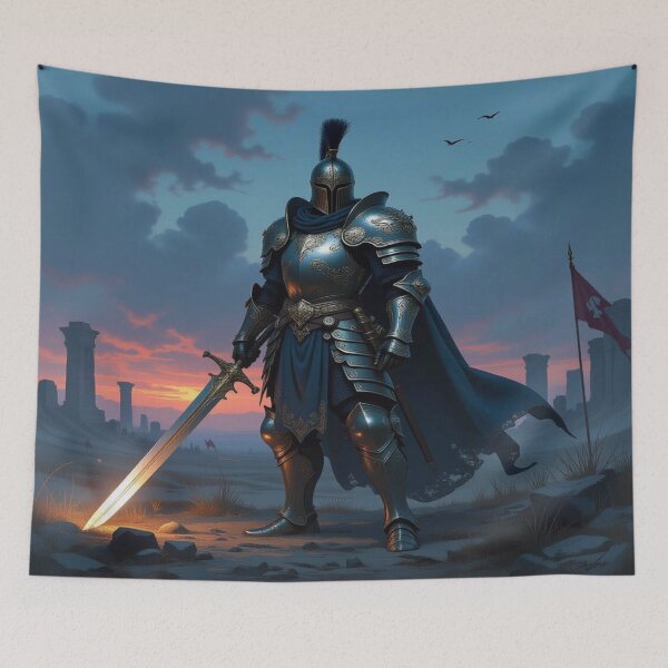 Item preview, Knight of Light & Legacy – Gold Armor, Glowing Sword & Sunset Power in a Historic Battlefield designed and sold by FotoworldEdel.