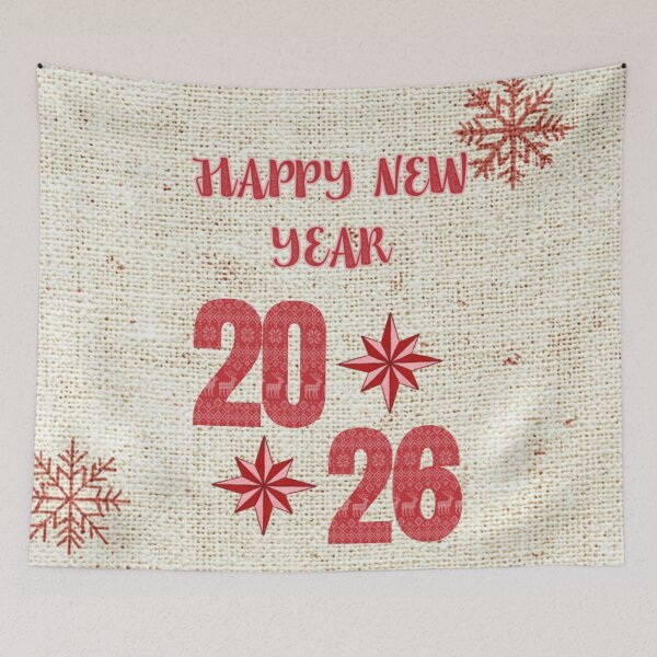Item preview, Happy New Year 2026 Scandinavian Folk Patchwork Design designed and sold by MiraLumeStudio.