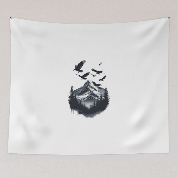 Item preview, Soaring Eagles & Hawks | Mountain Bird Silhouette Landscape Graphic Tee designed and sold by NatureNookTees.