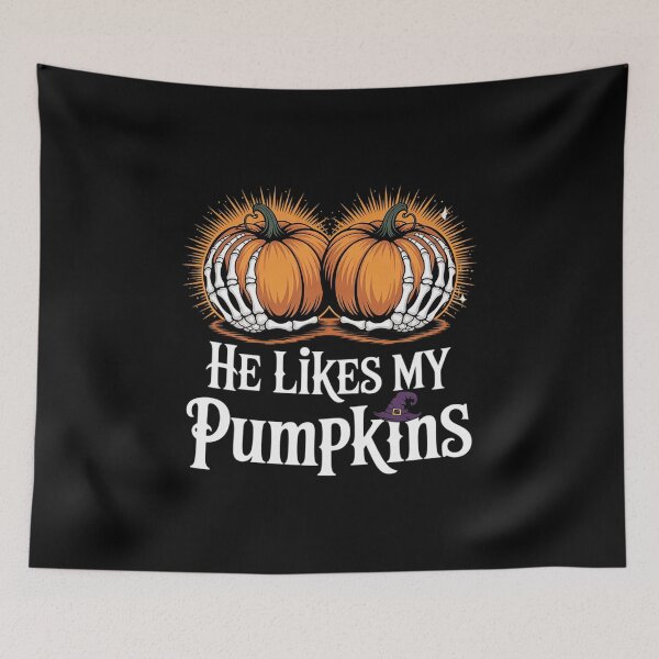 Item preview, He Likes My Pumpkins Skeleton Hand Halloween Couples in Love designed and sold by MyzoToyota.