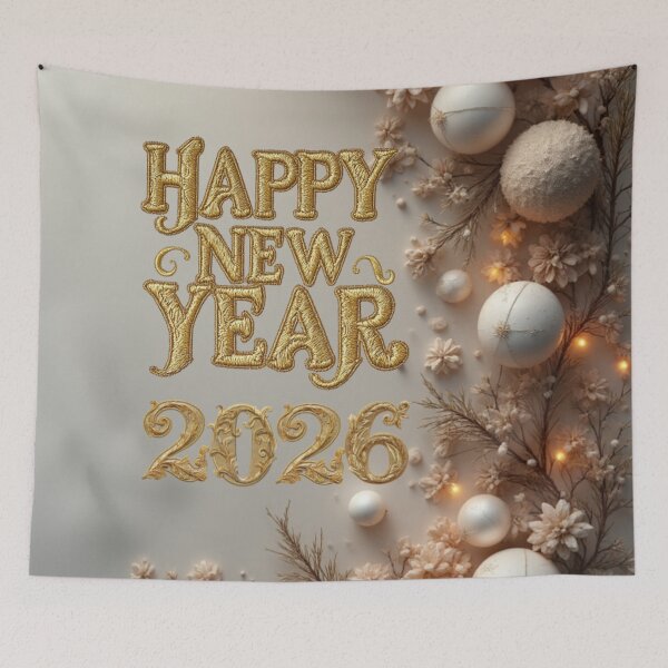 Item preview, Happy New Year 2026 Elegant Gold Embroidery Holiday Design designed and sold by MiraLumeStudio.