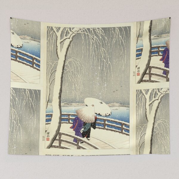 Item preview, In the Snow on Yanagibashi by Ohara Koson : Winter Bridge Japanese Poster designed and sold by artofuniverse.