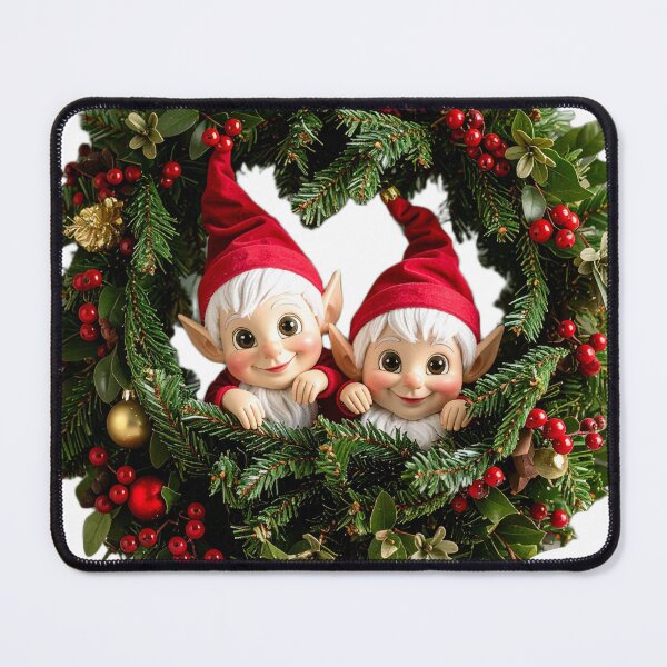 Item preview, Christmas Elves in Wreath - Cute Holiday Gnomes Peeking Through Festive Evergreen Decoration designed and sold by Simple Nature Studio.