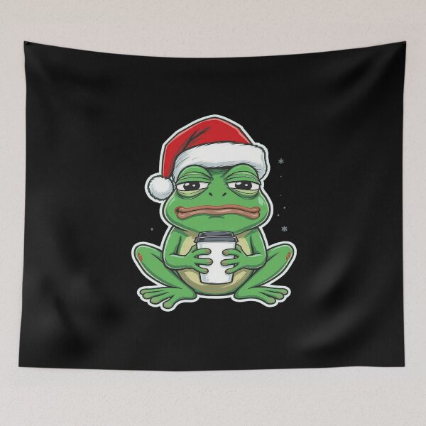 Item preview, Tired Frog Santa With Coffee | Funny Christmas Frog Cartoon designed and sold by ColorSplash123.