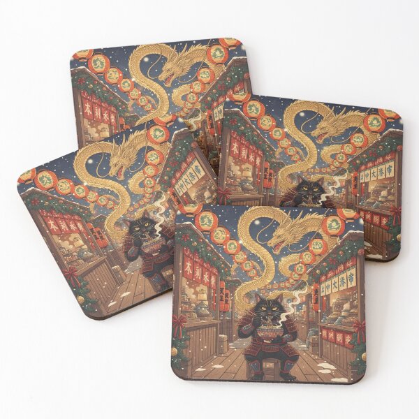 Item preview, Dragon Cat Ramen: Lantern Alley Christmas – Ukiyo-e Night Market Art designed and sold by KaryaVisionSTR.