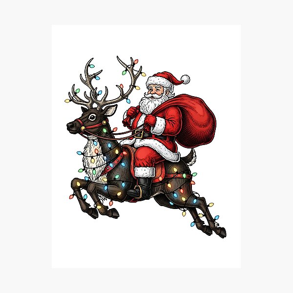 Item preview, Santa Claus Riding Reindeer Christmas Vintage designed and sold by KroghDs.