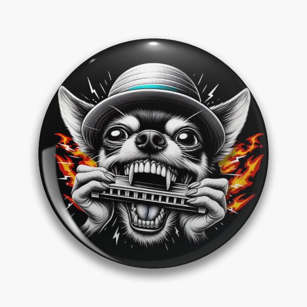 Item preview, Unhinged Chihuahua Shredding a Harmonica – Chaotic Funny Flames Dog Art designed and sold by Kmcantley.