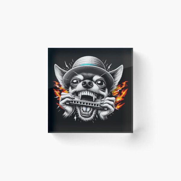 Item preview, Unhinged Chihuahua Shredding a Harmonica – Chaotic Funny Flames Dog Art designed and sold by Kmcantley.