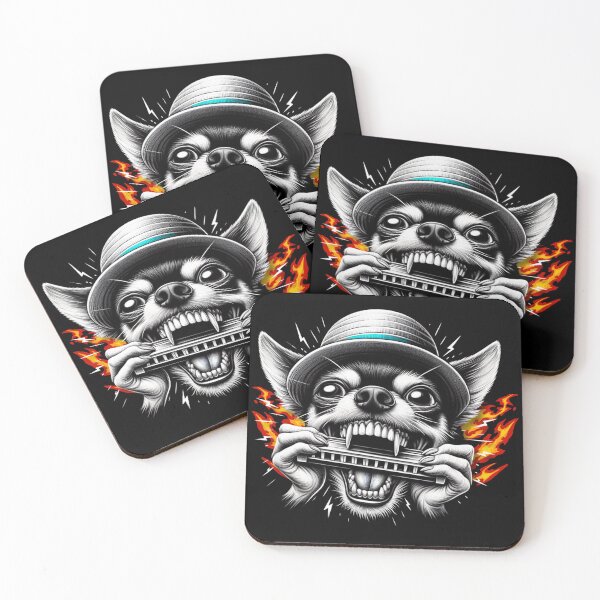 Item preview, Unhinged Chihuahua Shredding a Harmonica – Chaotic Funny Flames Dog Art designed and sold by Kmcantley.