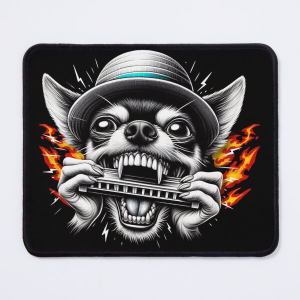 Item preview, Unhinged Chihuahua Shredding a Harmonica – Chaotic Funny Flames Dog Art designed and sold by Kmcantley.
