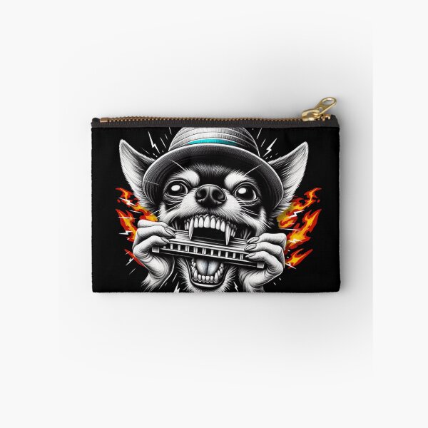 Item preview, Unhinged Chihuahua Shredding a Harmonica – Chaotic Funny Flames Dog Art designed and sold by Kmcantley.