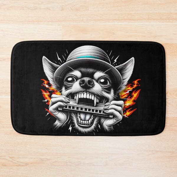 Item preview, Unhinged Chihuahua Shredding a Harmonica – Chaotic Funny Flames Dog Art designed and sold by Kmcantley.