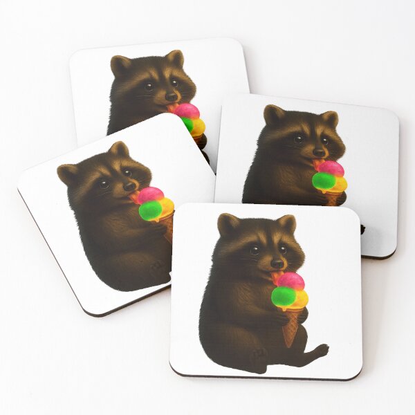 Item preview, Curious Raccoon Enjoying Ice Cream – Whimsical Art designed and sold by MIArt Studio.