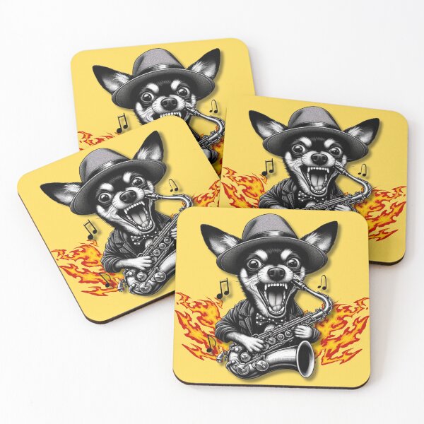 Item preview, Unhinged Chihuahua Shredding a Saxophone – Funny Chaotic Music Art designed and sold by Kmcantley.