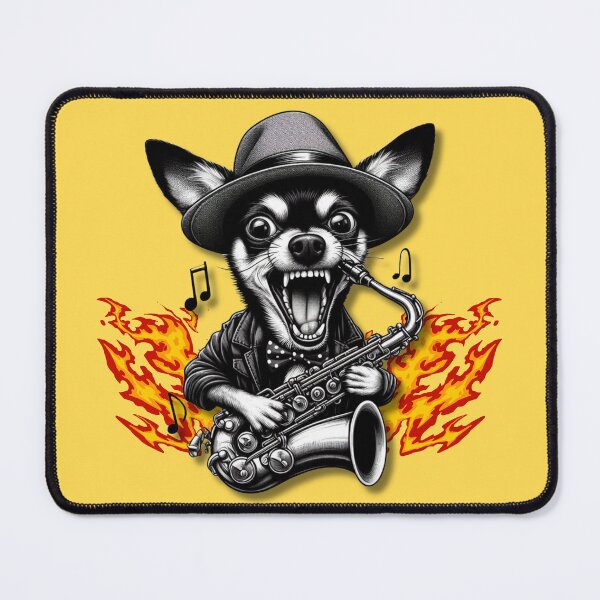 Item preview, Unhinged Chihuahua Shredding a Saxophone – Funny Chaotic Music Art designed and sold by Kmcantley.