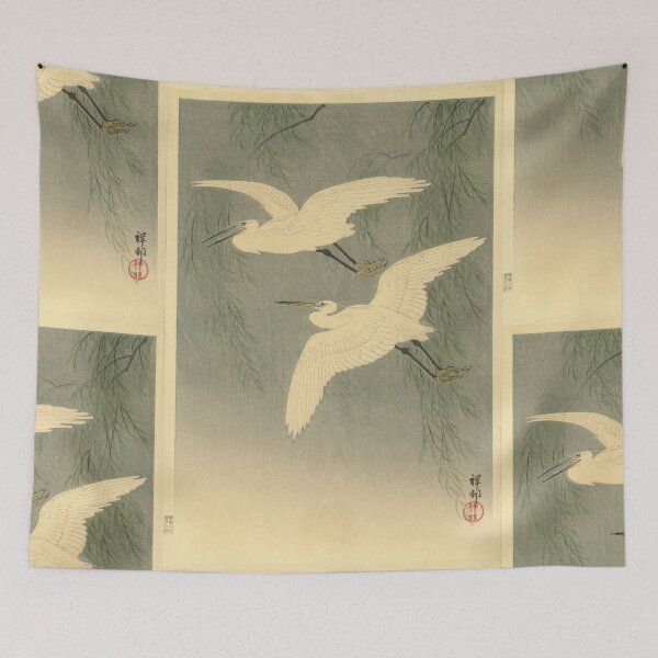 Item preview, Little Egrets in Flight by Ohara Koson : Serene Nature Japanese Poster designed and sold by artofuniverse.