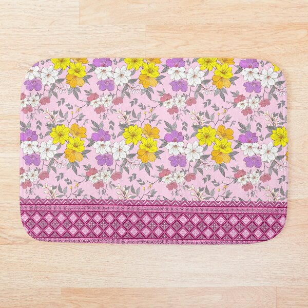 Aperçu de l'œuvre Motif de bordure florale rose et jaune vif créée et vendue par Modular Prints.